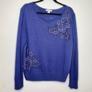 St. John Sport Navy Blue Embellished Pullover Santana Knit Sweater